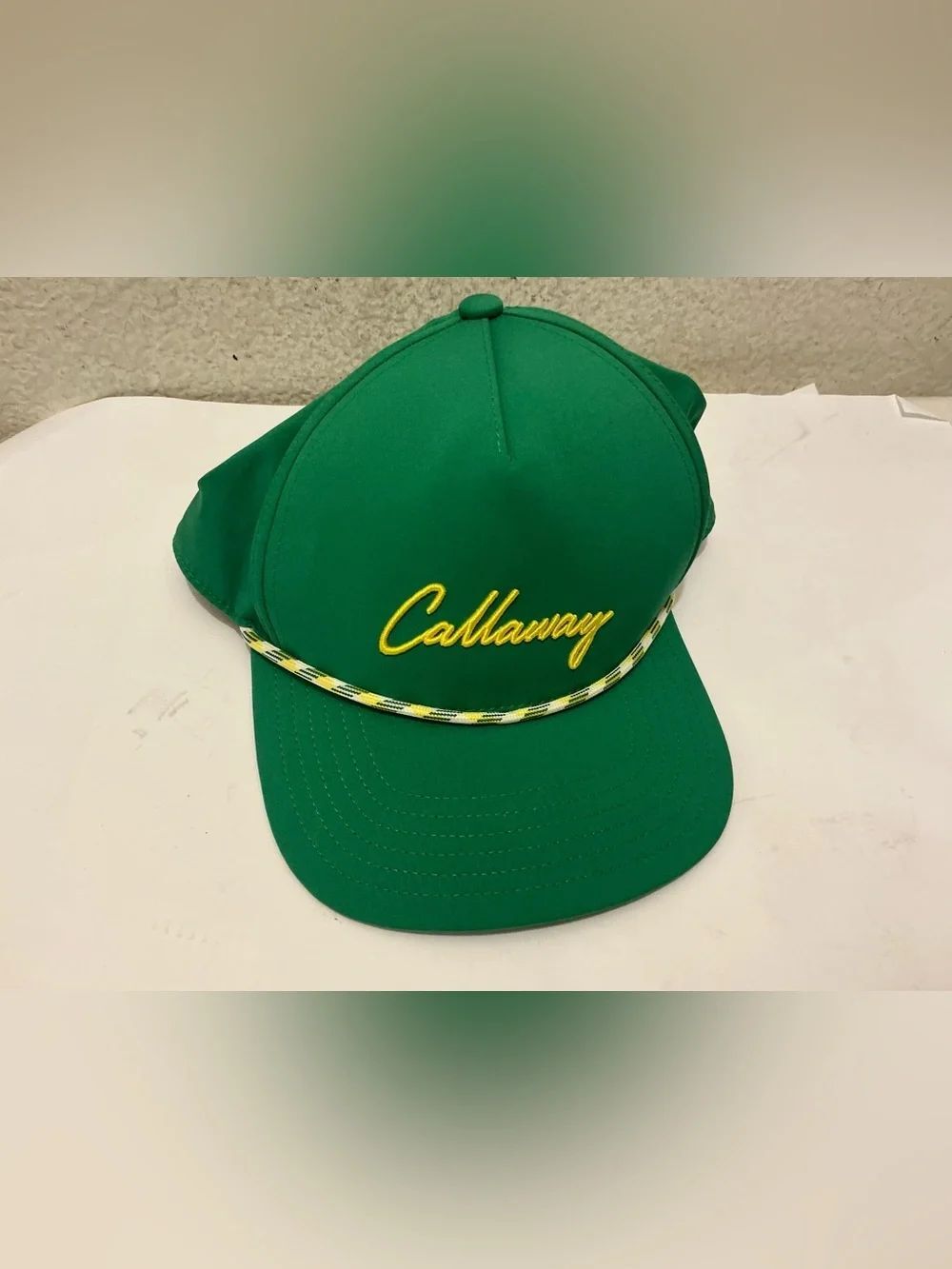 NWOT Callaway Green Golf Cap with Yellow Script and Rope Trim